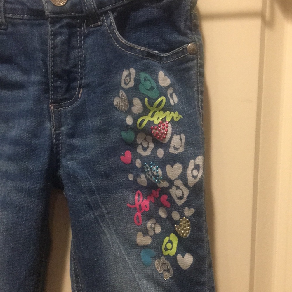 Circa Embellish appliqué Love Hearts swiftie denim Jean Size 6 adj waist bootcut